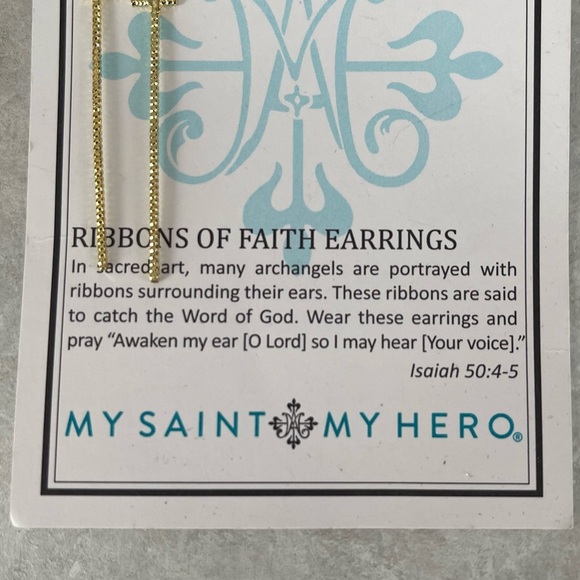 My Saint My Hero Ribbons Of Faith Earrings Cross Christian Jewelry Gift NEW - Picture 3 of 6
